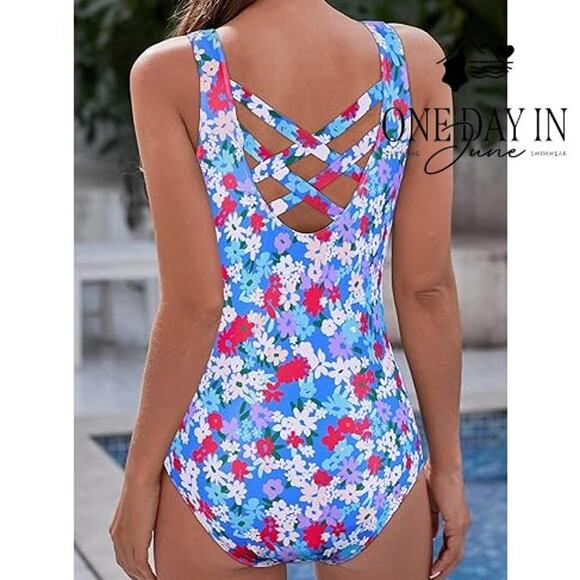 Adisputent Cage Back Floral One Piece Swimsuit Size XXL - Picture 2 of 6